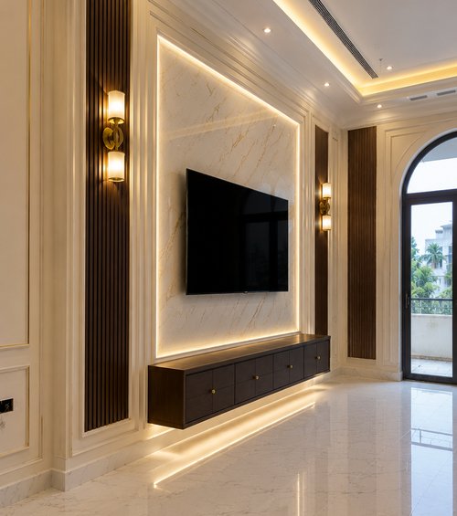 Villa TV wall panelling fit-out in Dubai by Al Sahm